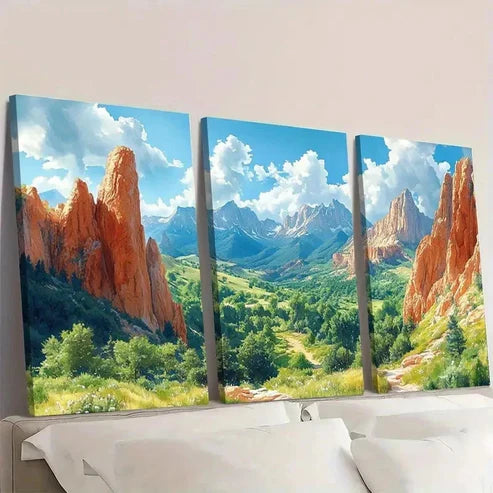 3pcs Vibrant Colorado Mountains & Red Rocks S Wall Art Set Canvas Unframed - High Quality Print 100% Australian Made Wall Canvas