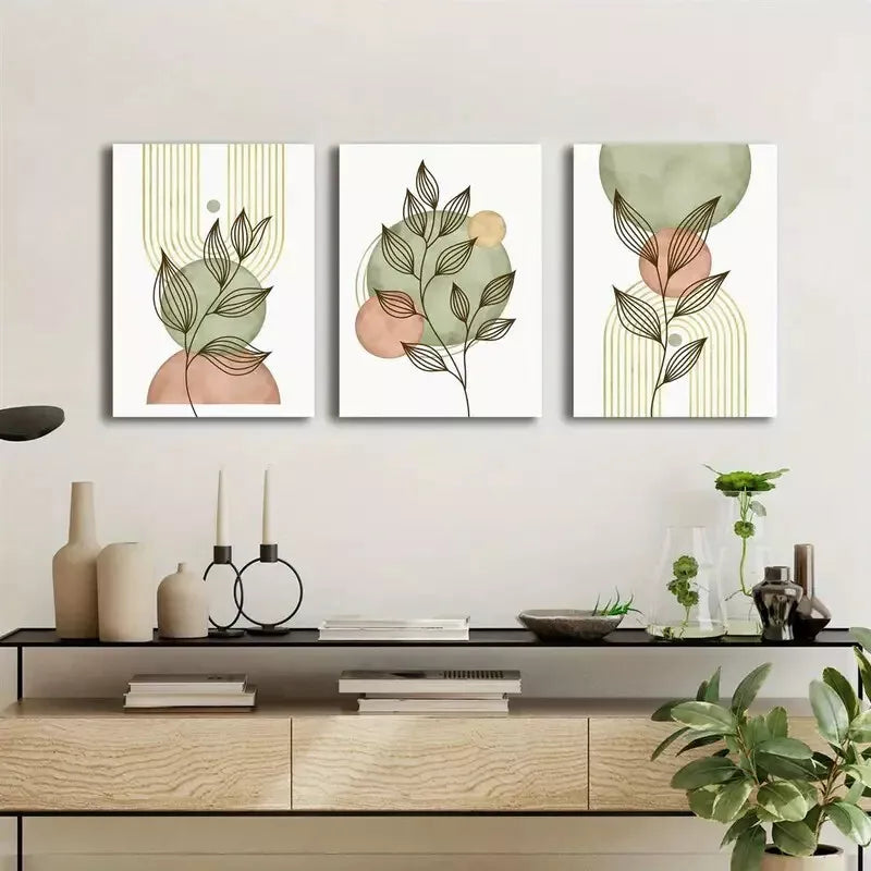 3pcs Boho Botanical Leaves Chic Canvas Framed 40x60cm - High Quality Print 100% Australian Made Wall Canvas Ready to Hang - Bella Home Decor