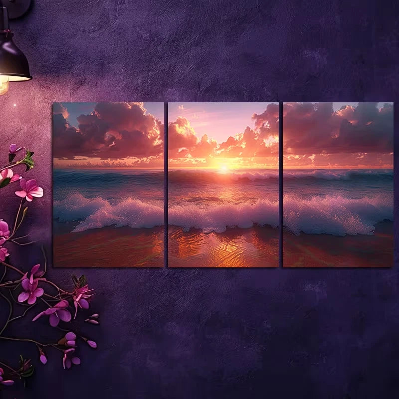 3pcs vibrant Beach Sunset Wall Art Set Canvas Framed 60x90cm - High Quality Print 100% Australian Made Wall Canvas Ready to Hang