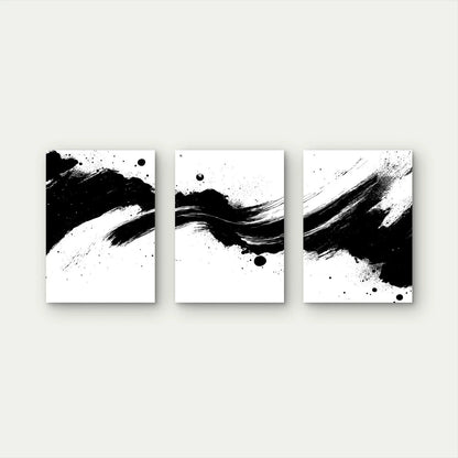 3pcs Bold Black Strokes Across Pure White Wall Art Set Canvas Framed 60x90cm - High Quality Print 100% Australian Made Wall Canvas Ready to Hang - Bella Home Decor