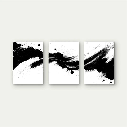 3pcs Bold Black Strokes Across Pure White Wall Art Set Canvas Framed 60x90cm - High Quality Print 100% Australian Made Wall Canvas Ready to Hang - Bella Home Decor