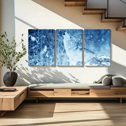 3pcs Wolf Howling In The Snow Decoration Wall Art Set Canvas Framed 60x90cm - High Quality Print 100% Australian Made Wall Canvas Ready to Hang