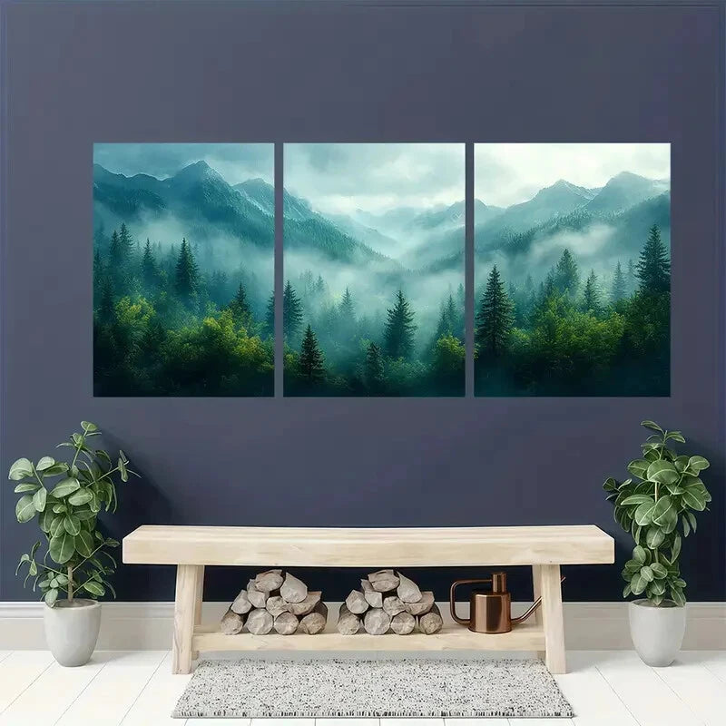 3pcs Appalachian Mountains Watercolor Painting Metal Print Ready to Hang Art - Bella Home Decor