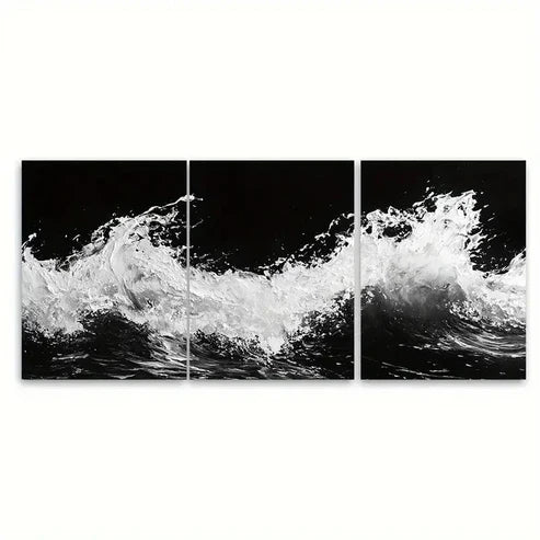 3pcs Black and White Ocean Beach Abstract Design Wall Art Canvas Unframed - High Quality Print 100% Australian Made Wall Canvas