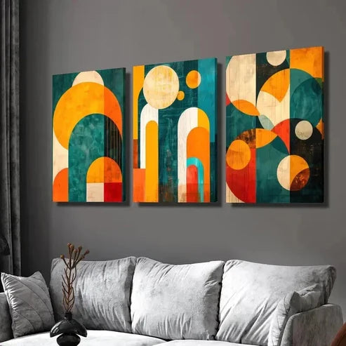 3pcs Abstract Colorful Geometric Shapes Wall  Art Set Canvas Unframed - High Quality Print 100% Australian Made Wall Canvas - Bella Home Decor