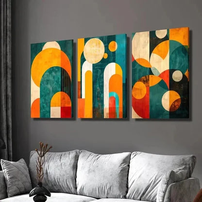 3pcs Abstract Colorful Geometric Shapes Wall  Art Set Canvas Unframed - High Quality Print 100% Australian Made Wall Canvas - Bella Home Decor