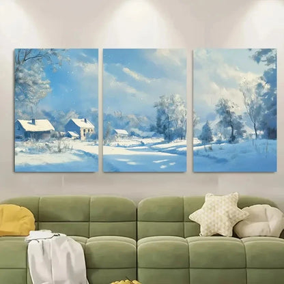 3pcs Winter Wonderland Scene Metal Print Ready to Hang Art