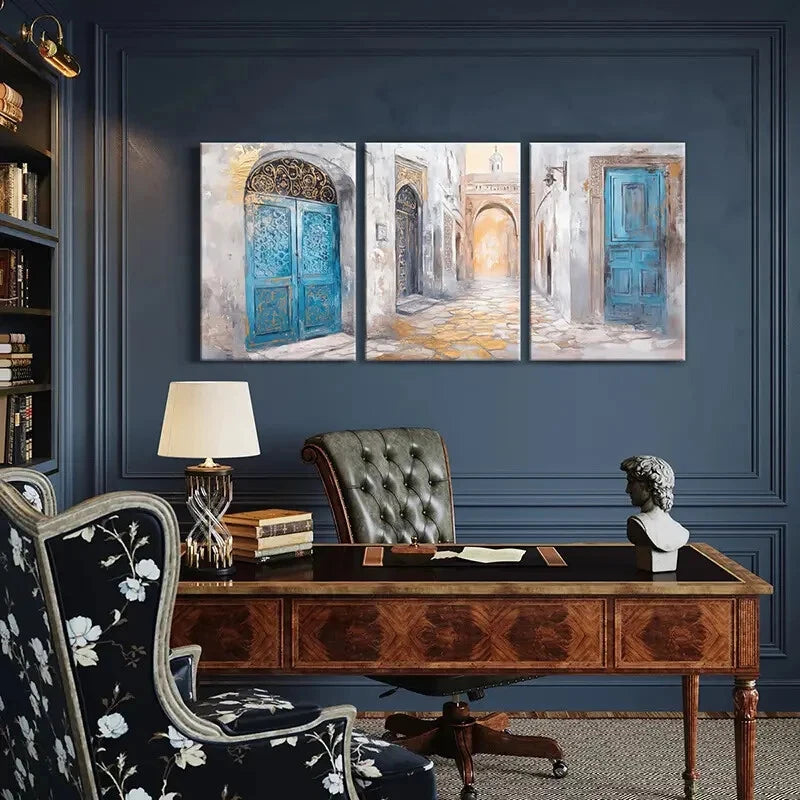 3pcs Arabesque Architectural Abstract Oriental Metal Print Ready to Hang Art - Bella Home Decor