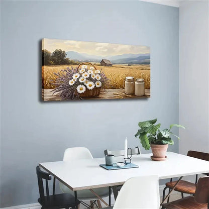 Daisies And Lavender Modern Wall Art Canvas Office Home Room Framed 120x60cm - Bella Home Decor
