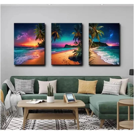 3pcs Beach coconut tree natural landscape Metal Print Ready to Hang Art