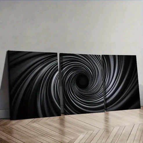 3pcs Black Hole Tunnel Design Wall Art Set Canvas Unframed - High Quality Print 100% Australian Made Wall Canvas - Bella Home Decor