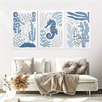 3pcs Blue Gray Underwater Ocean Scene Wall Art Set Canvas Framed 60x90cm - High Quality Print 100% Australian Made Wall Canvas Ready to Hang - Bella Home Decor