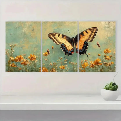 3pcs Butterfly Meadow Print Set Nature ILWall Art Set Canvas Unframed - High Quality Print 100% Australian Made Wall Canvas - Bella Home Decor