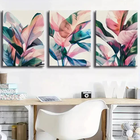 3pcs Modern Abstract Painting Of Plant Leaves Wall Art Canvas Unframed - High Quality Print 100% Australian Made Wall Canvas
