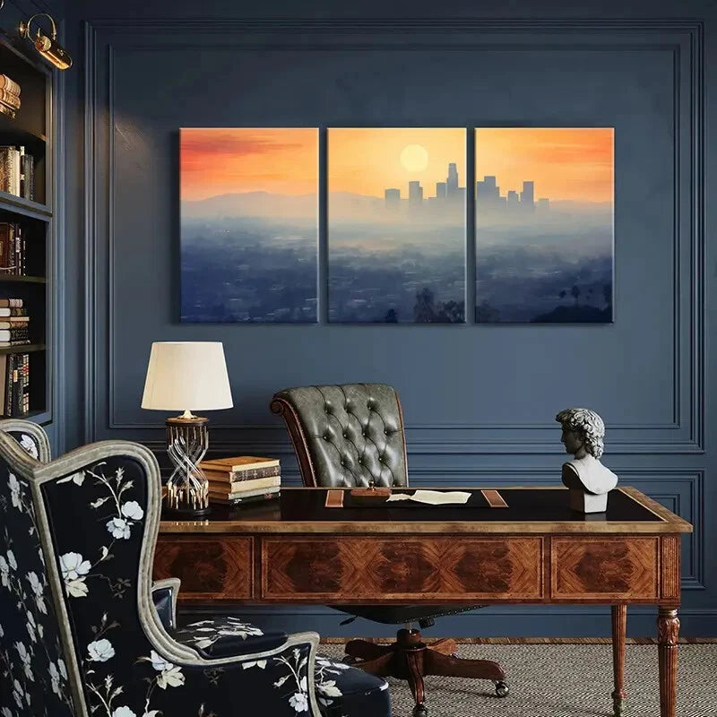 3pcs Sunset Urban Skyline Cityscape Art Poster Metal Print Ready to Hang Art - Bella Home Decor