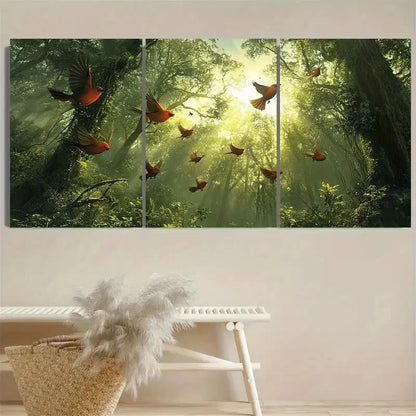 3pcs Songbirds in the forest Wall Art Set Canvas Framed 50x70cm - High Quality Print 100% Australian Made Wall Canvas Ready to Hang