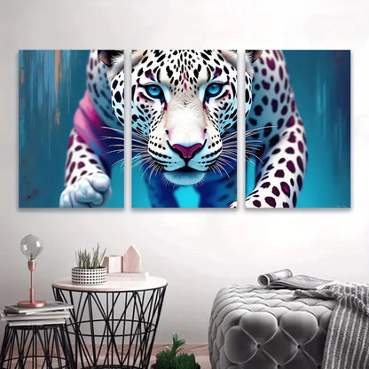 3pcs Vibrant Leopard Portrait with Blue Eyes Wall Art Set Canvas Framed 50x70cm - High Quality Print 100% Australian Made Wall Canvas Ready to Hang