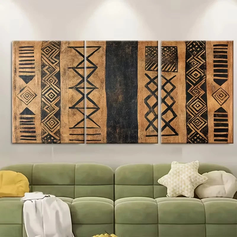 3pcs Malian Mud Cloth Tapestry Metal Print Ready to Hang Art