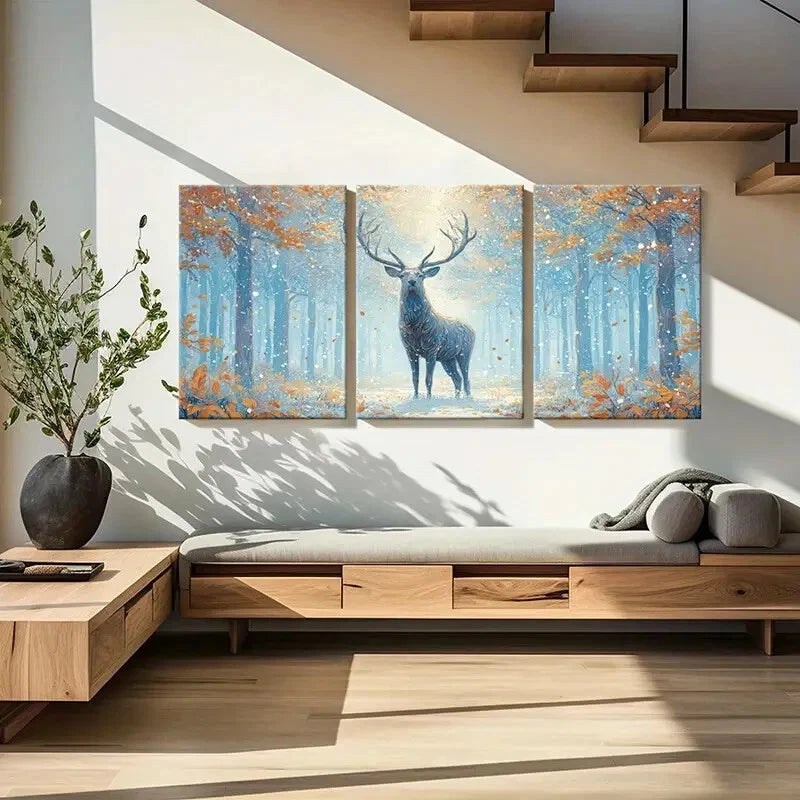3pcs Winter Forest Blue & Orange Nature Scene Metal Print Ready to Hang Art - Bella Home Decor