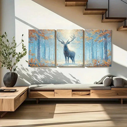 3pcs Winter Forest Blue & Orange Nature Scene Metal Print Ready to Hang Art - Bella Home Decor