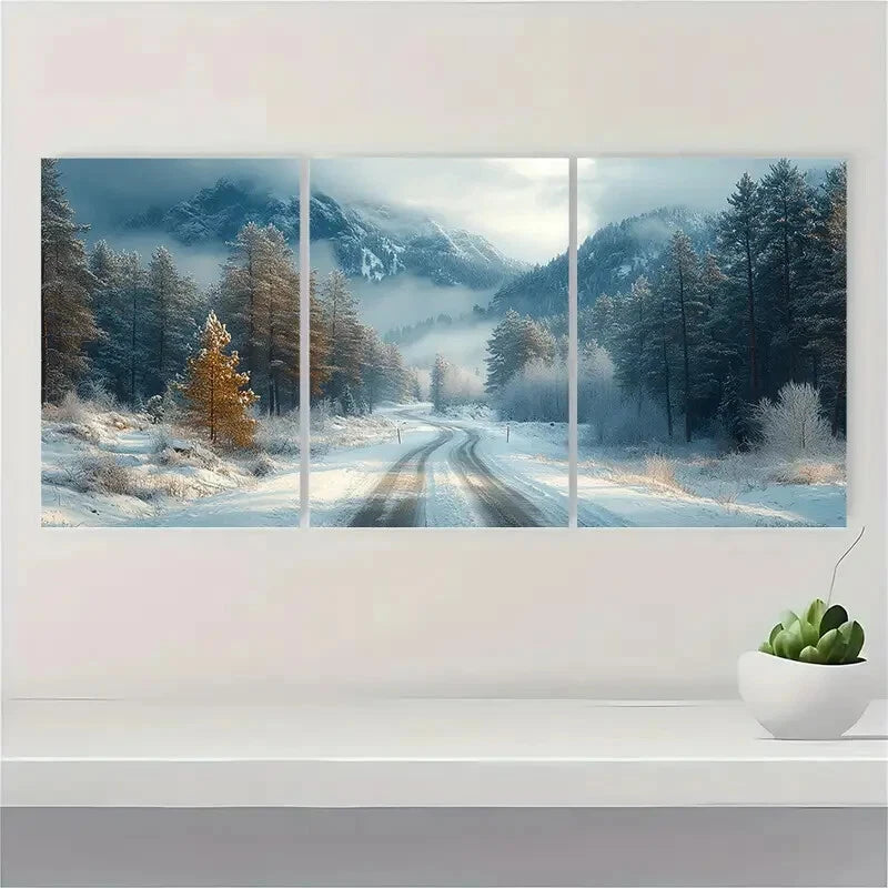 3pcs Winter Mountain Forest Nature Landscape Metal Print Ready to Hang Art - Bella Home Decor