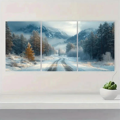 3pcs Winter Mountain Forest Nature Landscape Metal Print Ready to Hang Art - Bella Home Decor
