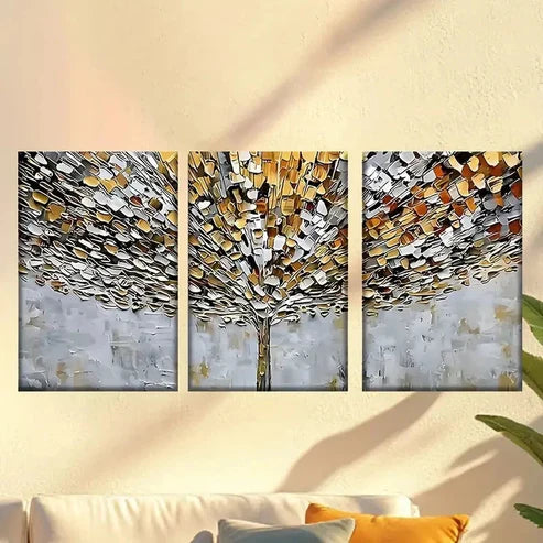 3pcs Vibrant Abstract Tree with Golden Leaves Wall Art Canvas Unframed – High Quality Print 100% Australian Made Wall Canvas