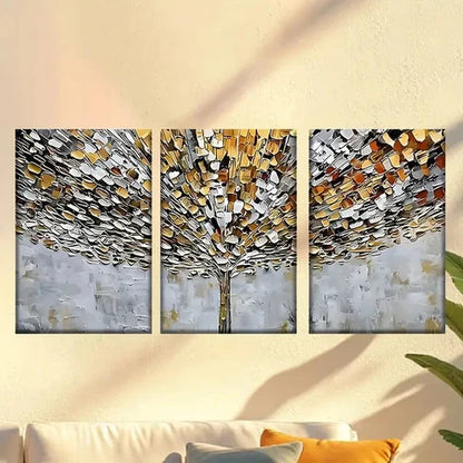 3pcs Vibrant Abstract Tree with Golden Leaves Wall Art Canvas Unframed – High Quality Print 100% Australian Made Wall Canvas