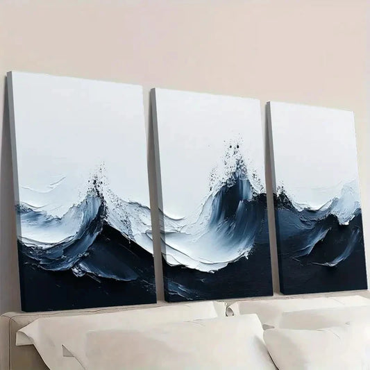 3pcs Abstract White and Black Textured CN Wall Art Set Canvas Framed 40x60cm - High Quality Print 100% Australian Made Wall Canvas Ready to Hang