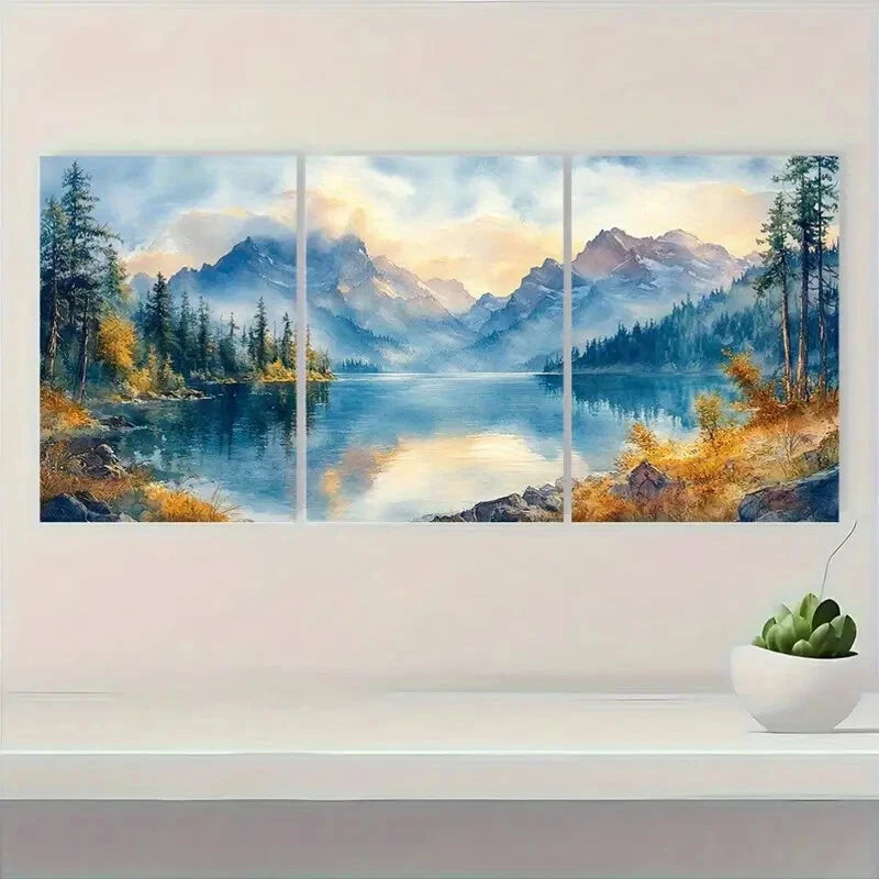 3pcs Columbia River Watercolor Landscape Scenery Metal Print Ready to Hang Art - Bella Home Decor