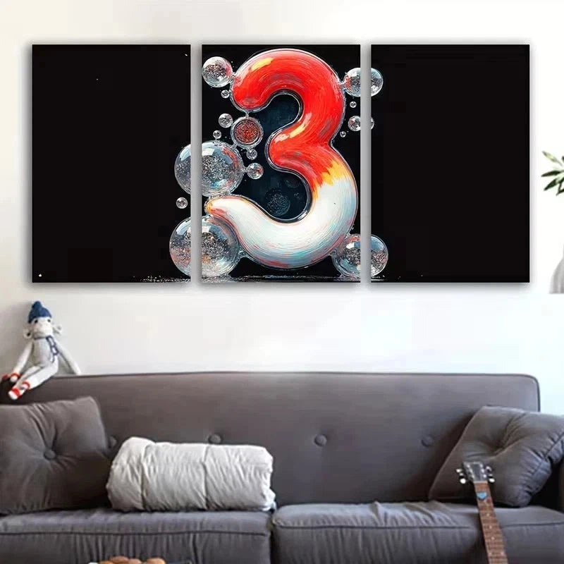 3pcs Bubble Number 3 Abstract Modern Art Deco Metal Print Ready to Hang Art - Bella Home Decor