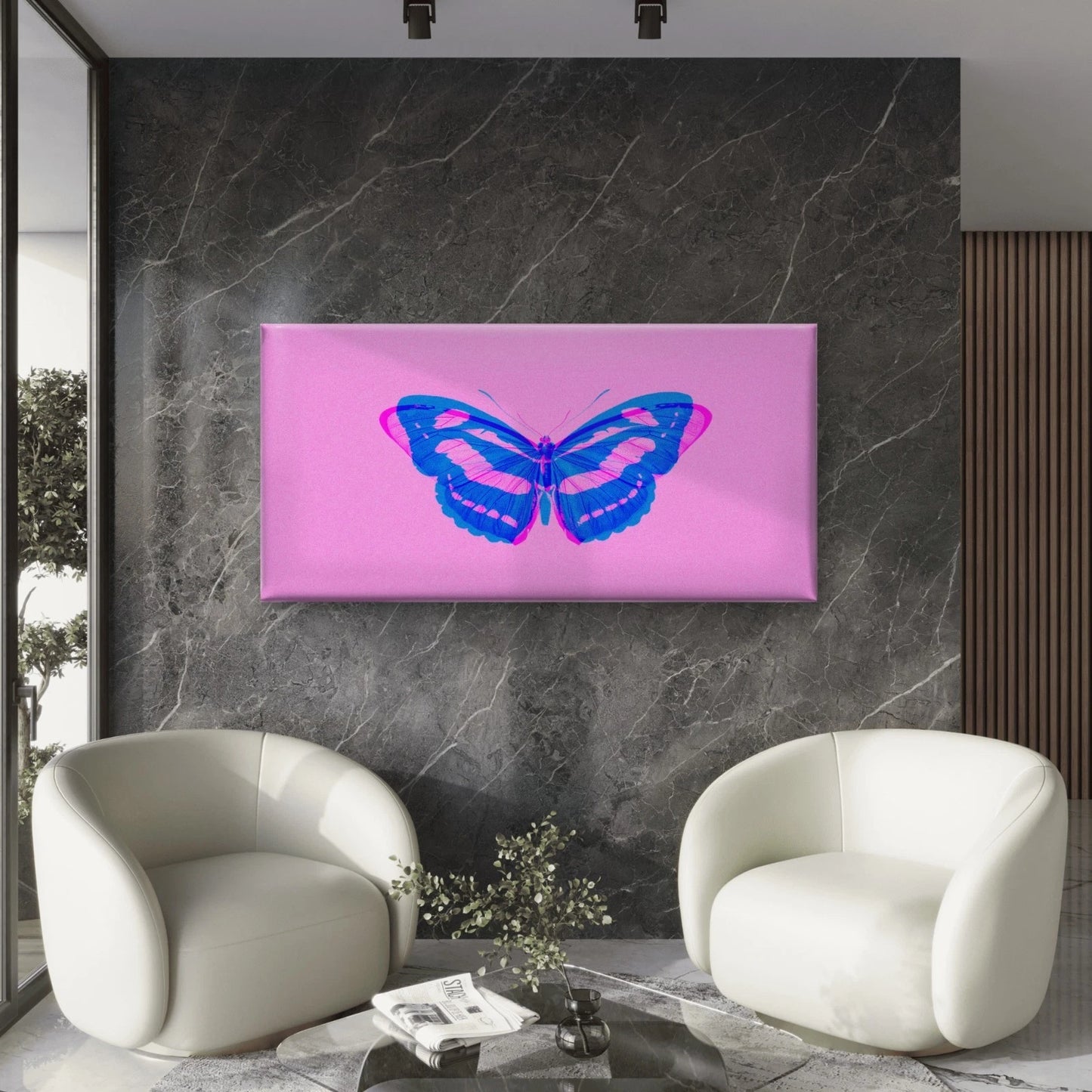Butterfly Double Color Abstract Wall Art Canvas Office Home Room Framed 120x60cm