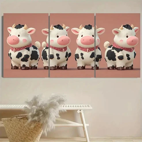 3pcs Farm Style, Cute Cow Wall Art Canvas Unframed - High Quality Print 100% Australian Made Wall Canvas - Bella Home Decor