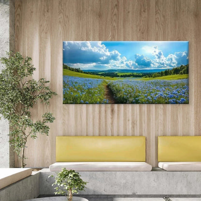 Serene Sky, Trees & Flowers Wall Art Canvas Office Home Room Framed 120x60cm