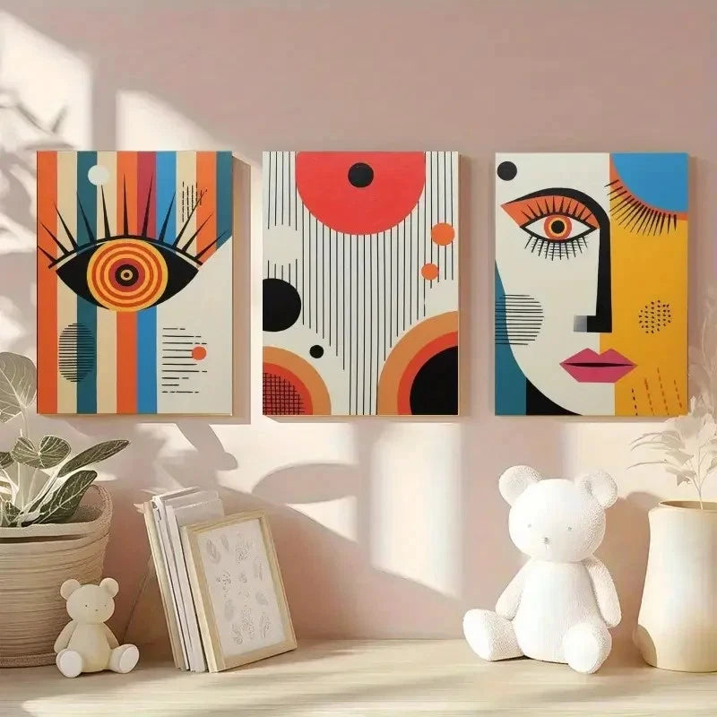 3pcs Geometric Shapes Abstract Style  Wall Art Set Canvas Framed 40x60cm - High Quality Print 100% Australian Made Wall Canvas Ready to Hang - Bella Home Decor