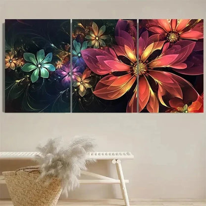 3pcs Vibrant Floral Fractal Wall Art Set Canvas Unframed - High Quality Print 100% Australian Made Wall Canvas