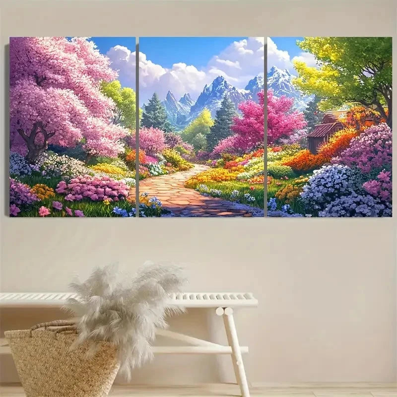 3pcs Spring Flower Garden Polyester Fiber Wrap Wall Art Set Canvas Framed 40x60cm - High Quality Print 100% Australian Made Wall Canvas Ready to Hang