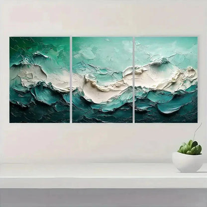 3pcs Abstract Light Green & Blue Marble Design Metal Print Ready to Hang Art - Bella Home Decor