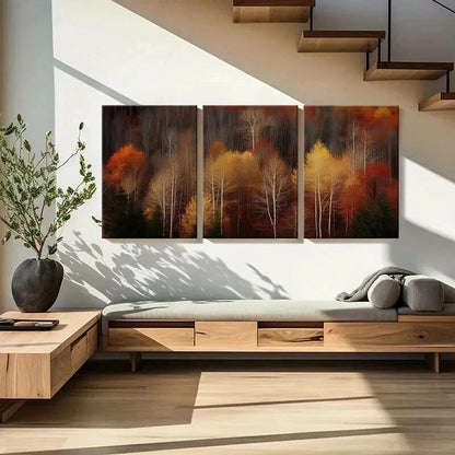 3pcs Autumn Forest Palette Abstract Artwork Wall Art Set Canvas Framed 60x90cm - High Quality Print 100% Australian Made Wall Canvas Ready to Hang - Bella Home Decor