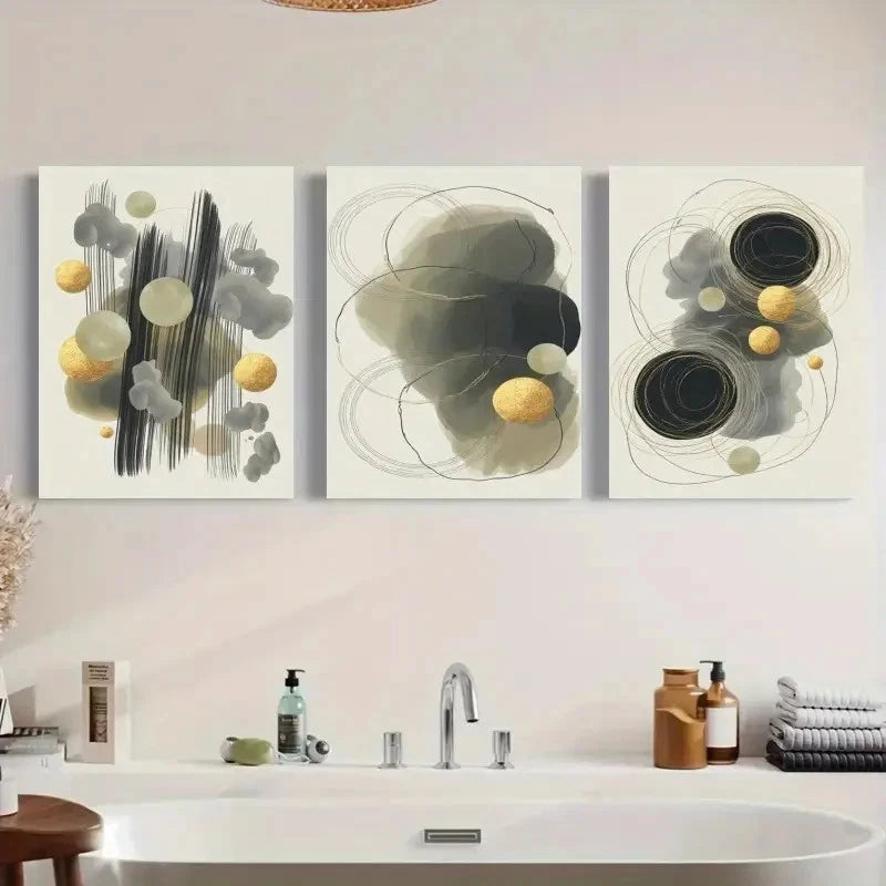 3pcs Abstract Circles Ink Wash Minimalist Metal Print Ready to Hang Art - Bella Home Decor