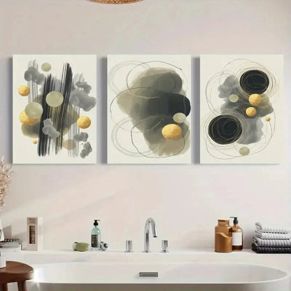3pcs Abstract Circles Ink Wash Minimalist Metal Print Ready to Hang Art - Bella Home Decor