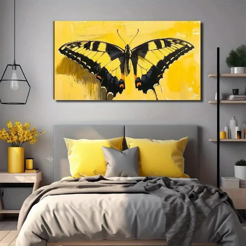 Yellow Butterfly Affordable Wall Art Canvas Office Home Room Framed 120x60cm