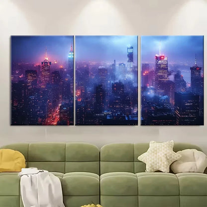 3pcs Cityscape at Night Metal Print Ready to Hang Art - Bella Home Decor