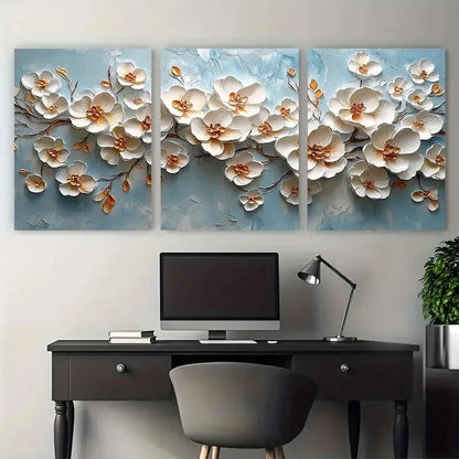 3pcs Modern White Floral Abstract Illustration Wall Art Set Canvas Framed 50x70cm - High Quality Print 100% Australian Made Wall Canvas Ready to Hang