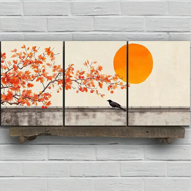 3pcs The Tree On The Eaves Black Crow Metal Print Ready to Hang Art