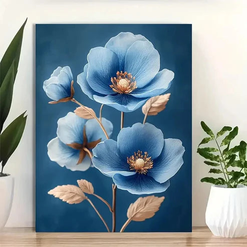 Beautiful Elegant Blue Botanical Painting 60x90cm Metal Print Ready to Hang
