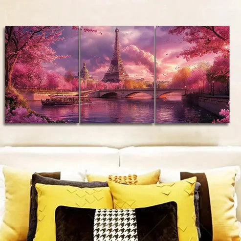3pcs Cherry Blossoms at Eiffel Tower Wall Art Set Canvas Unframed - High Quality Print 100% Australian Made Wall Canvas - Bella Home Decor