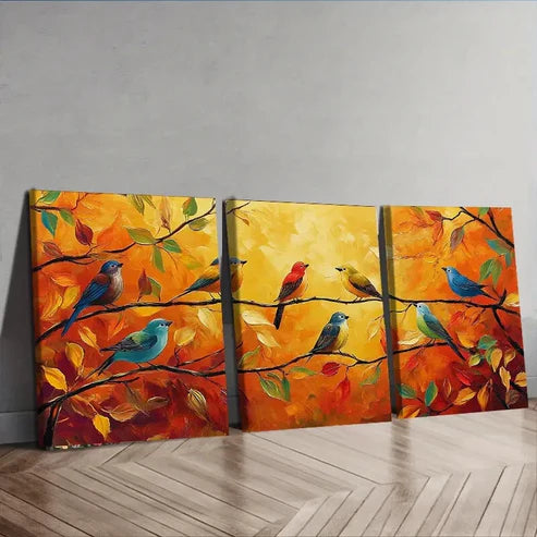 3pcs Birds on Branches & Leaves Design Perfect Wall Art Set Canvas Unframed - High Quality Print 100% Australian Made Wall Canvas - Bella Home Decor