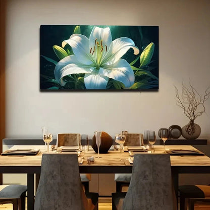 White Lily with Yellow Stems Wall Art Canvas Office Home Room Framed 120x60cm