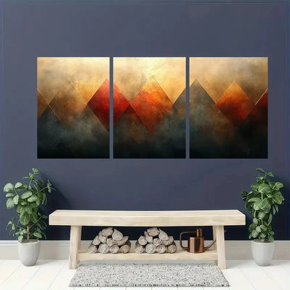 3pcs Abstract Geometric Wall Art Prints Metal Print Ready to Hang Art - Bella Home Decor